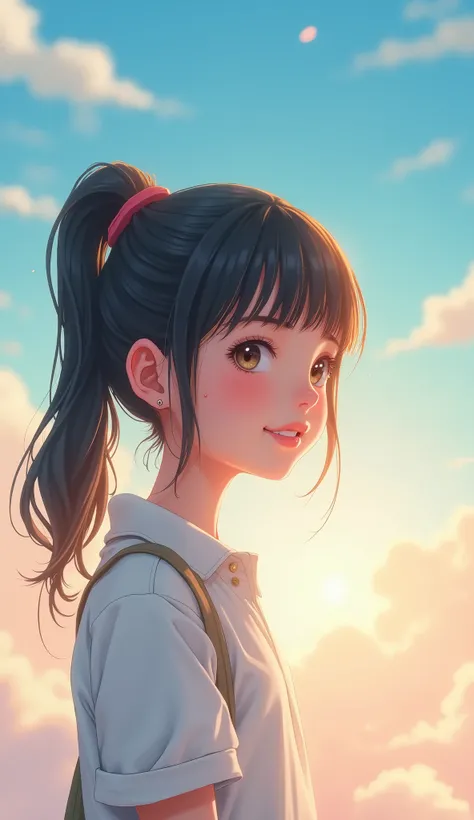 HD，Second Dimension，Girl，Ponytail，Sky， suitable for mobile phone wallpaper ，Small fresh