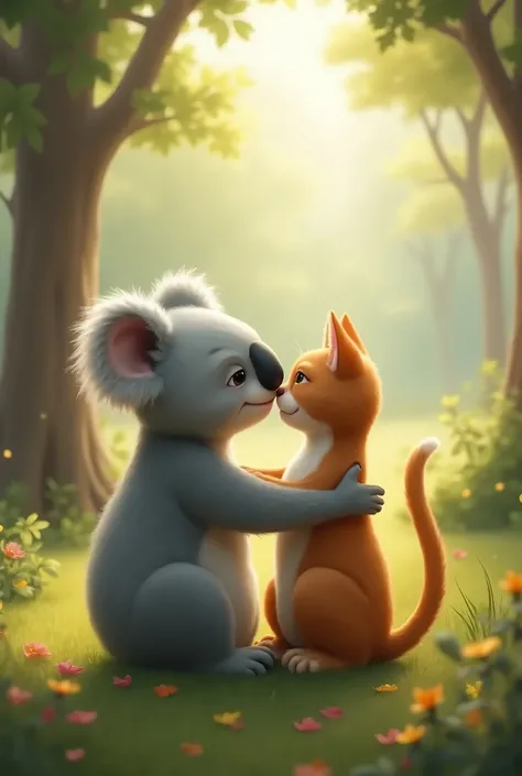 un koala et un chat amoureux