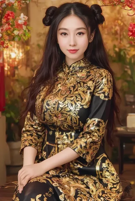 eyes are very fragile，double ponytail cheongsam，chinese new year decorations（（smile artwork）））， （（ best quality on the tree））， （...