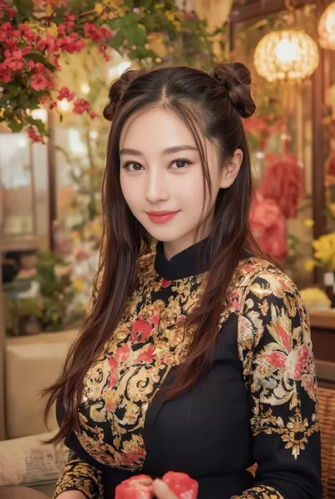 eyes are very fragile，double ponytail cheongsam，chinese new year decorations（（smile artwork）））， （（ best quality on the tree））， （...