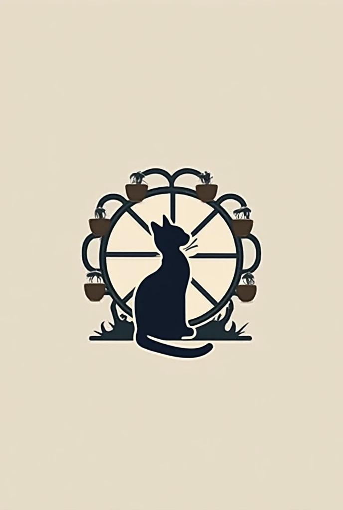 Logo art combining cat and ferris wheel, simplified, minimalism