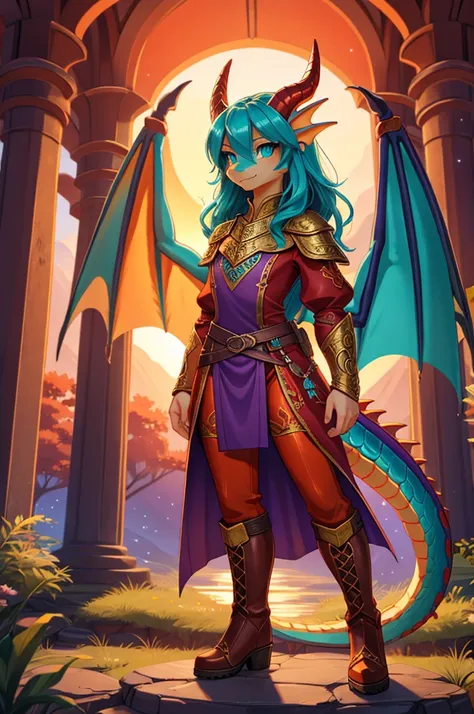 bright colors, fantasy style art, beautiful anthropomorphic female dragons, mature and young, young characters,  2 ren, dragon body, short, young, 2 s, dragon head, dragon snout, dragon eyes, dragon skin, long wavy bright orange hair, bright teal eyes, spa...