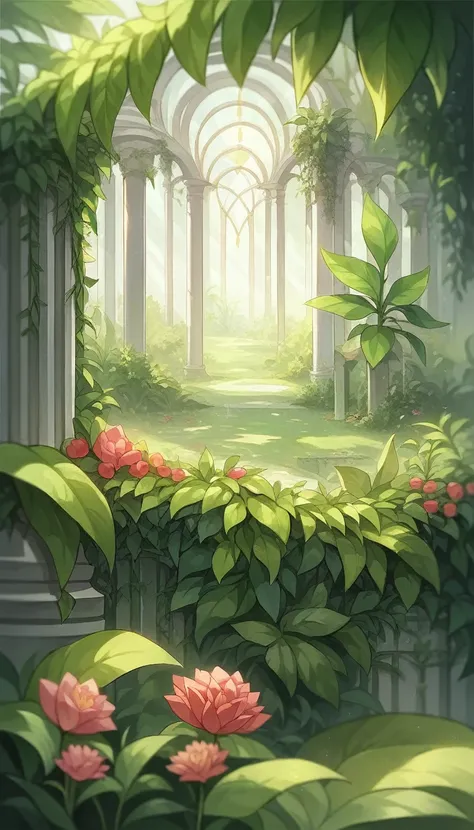 ( Ultrafine CG Unity 8k Wallpaper, masterpiece,  Best Quality , Super detailed), (Optimal lighting, The best shadow,  Extremely exquisite and beautiful ), garden, Lush green plants, sunlight shines through, Depth of Field, Warm and inviting atmosphere.