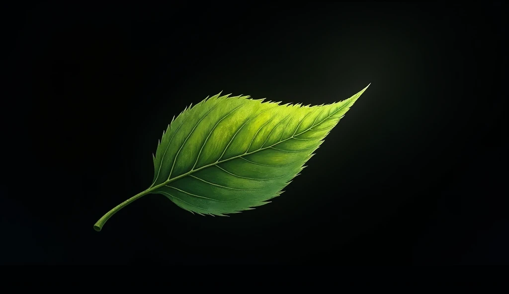 close-up, professional illustration,  made in sweeping strokes, a tree leaf flies , black background
