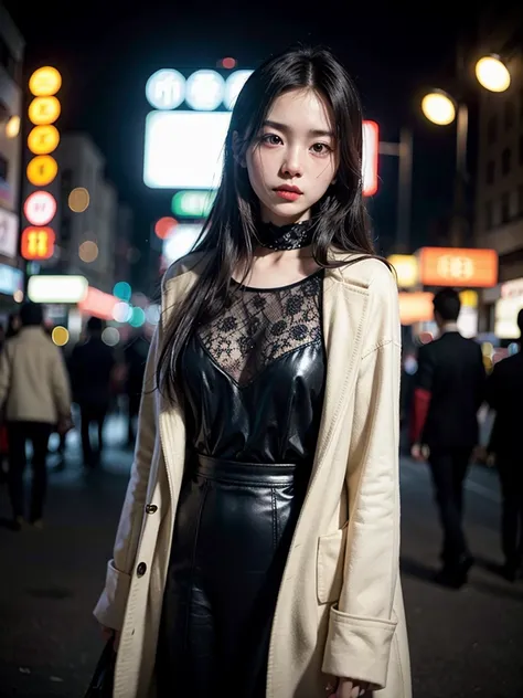 (Cinematic Aesthetic:1.4) Photo of a beautiful korean fashion model bokeh city night