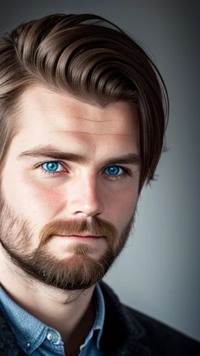  An Icelandic man with medium hair focuses on his face (photo with color)