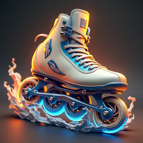 Create a skate image as a 3D image. Beautiful colors. Masterpiece, blue, black background.