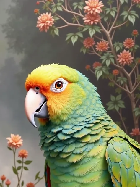 Da Vinci style painting of this parrot