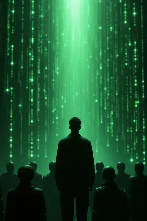 A man different from other in matrix background green