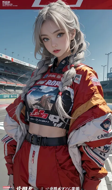 (masterpiece, best quality, beauty, best ratio, best shadows,best Illustration, wallpaper size,1080×2400 pixels,detailed face,1 girl,  japanese theme, detailed costume) 


A realistic magazine cover a racing scene featuring female ( golden ratio face, big ...