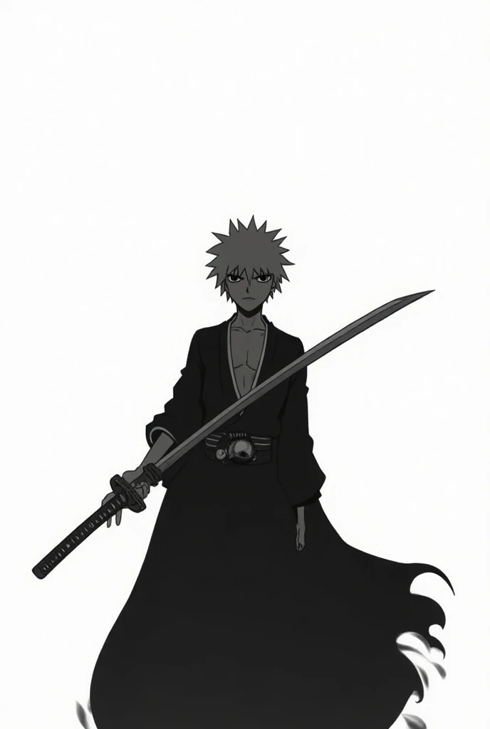 A minimalist, black-only image of the character Ichigo and his sword from the anime Bleach, designed for a tattoo.