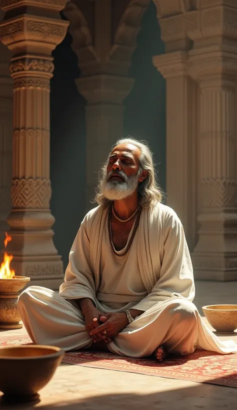 Image of a saint surdash ji sitting in temple and singing bhajan