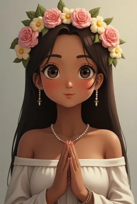  that the earrings are small and that the cheeks are not pink. That the smile is not showing the teeth . That the image is in high resolution .  remember that the hands must be together and have a rosary .  that the flower crown on the head is prettier . Y...