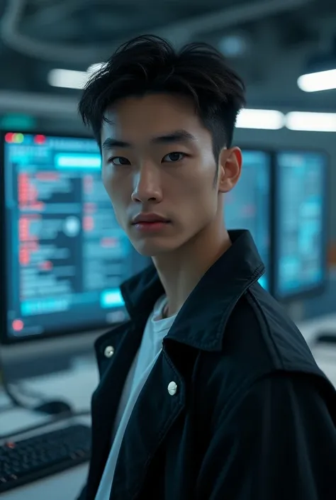 18-year-old Chinese male computer engineer, super cool With high-tech 