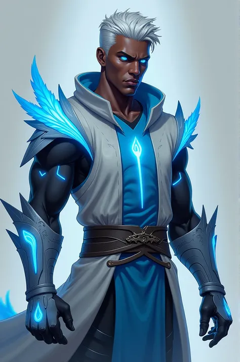  Here is a summary of Zayren Kaels traits :


 ---

Physical Features

Appearance : black man, high,  with athletic physique and short silver hair .

eyes:  Bright blue with a subtle gravitational aura ,  especially visible when using your abilities .

tra...