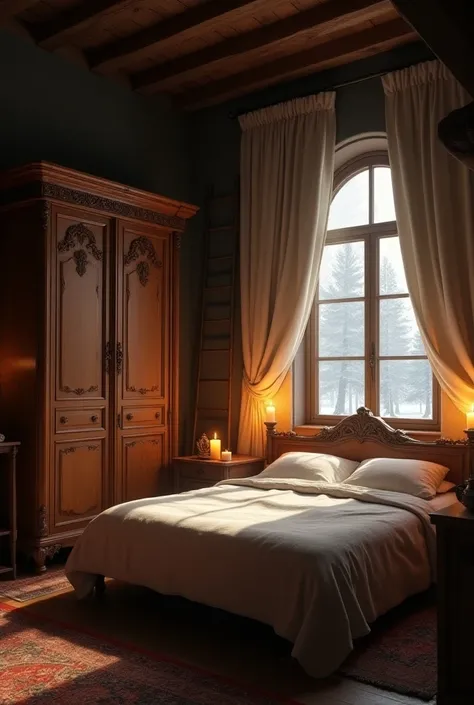  A continuous light illuminated the room ,  candlesticks hung on the walls with burning candles and a lamp rested on the bedside table ,  next to a cup of water . It was a bedroom , Wide,  very spacious because there was only the large bed in the center of...