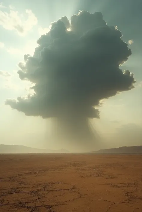 A small dark cloud forms on the desert horizon after a long period of drought.