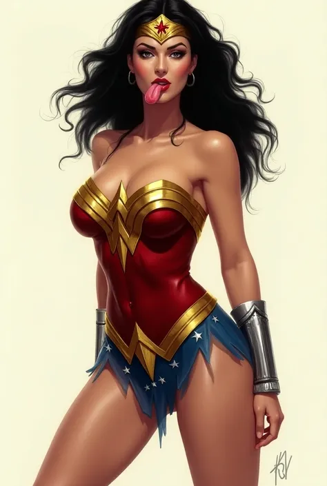 Wonder Woman sticking her tongue out looking very sexual 