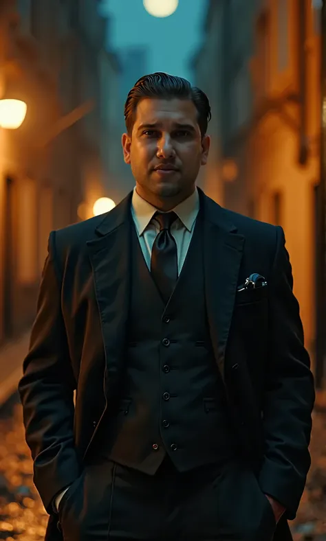  A well-dressed man wearing a gangster suit from the 60s , close-up top shot, Tom Hardys old street face  , Hair slicked back, gravata,  Dilapidated bottom of a London alley  , realistic, photorealistic, photorealistic:1.37, best quality,4K,8k,highres,mast...