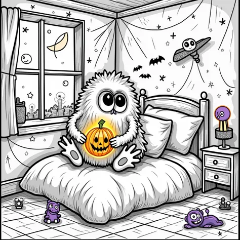 The Monster’s Bedroom

Settings:
Create a rens coloring page where 90% of the image is black and white, with only 10% filled with color to highlight specific elements. The lines should be bold and thick, with large spaces between them, making it easy for s...