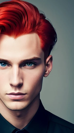  A male Abramowicz model with red hair focuses on her face (Photo with color)