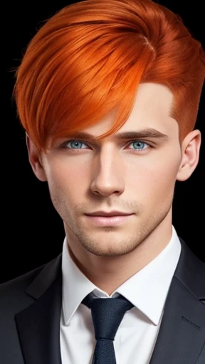  A male heartthrob from Abramowicz with short, stylish 30-year-old orange hair focuses on his face (Photo with color)