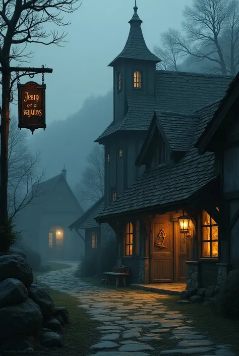 tavern near a haunted chapel with a sign saying assequins