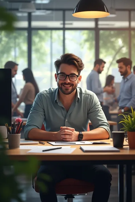 An office with a manager sitting at a more lively desk