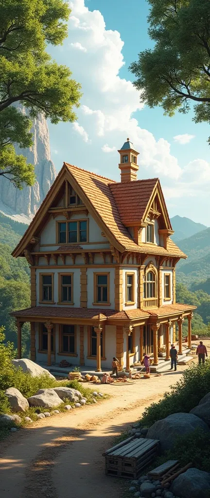 Show me a picture of a beautiful house being built