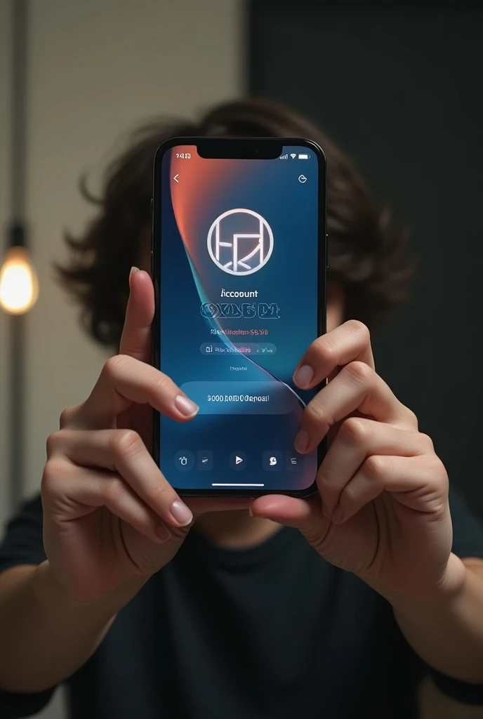 Un iphone 14 pro dans les main d’un ado de 19 ans ,a l’ecran afficher un compte trust wallet avec 100000 $ et un message en haut de l’ecran d’un depot de 100000$ 