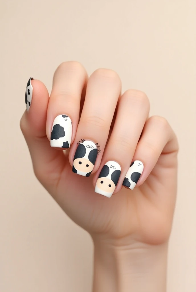 Nails with cow stickers