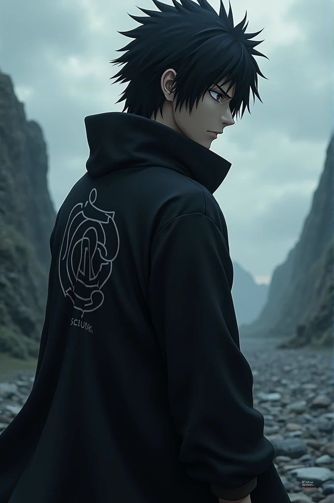 Sasuke Uchiha with his back looking back