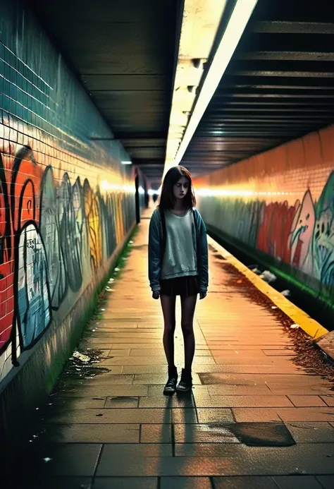 Sad Atmosphere, sad girl, walk underpass, crowd.
best quality, masterpiece, intricate details, ultra-detailed