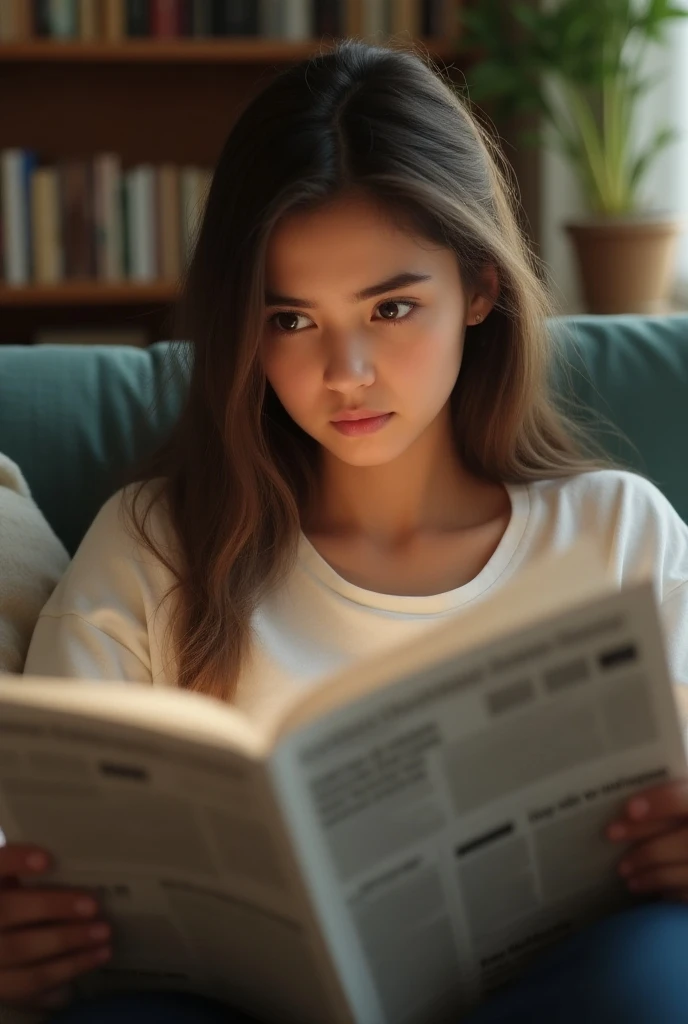 Teenage woman watching the newspaper 