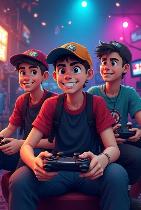 Generate a YouTube and TikTok profile picture for me We are 3 Boys and on of us is wearing all time a cap and have no hair  that  playing video games in three, we play story games horror games and all sorts of games together our channel is called Epic Trio...