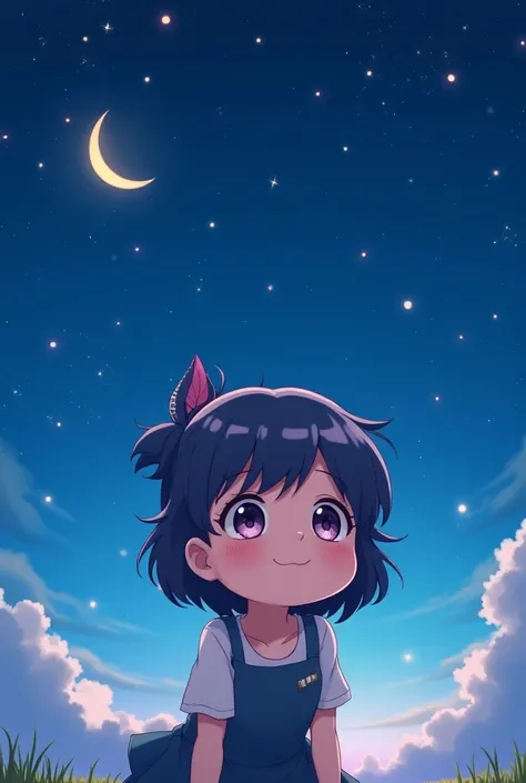 DIGITAL ANIME ART TO SUBLIMATE  ( GIRL ADMIRING THE STARRY SKY) EMOJI STICKER CHIBI