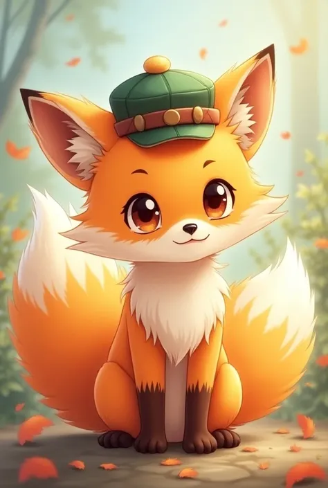 Orange anime fox with a cap

