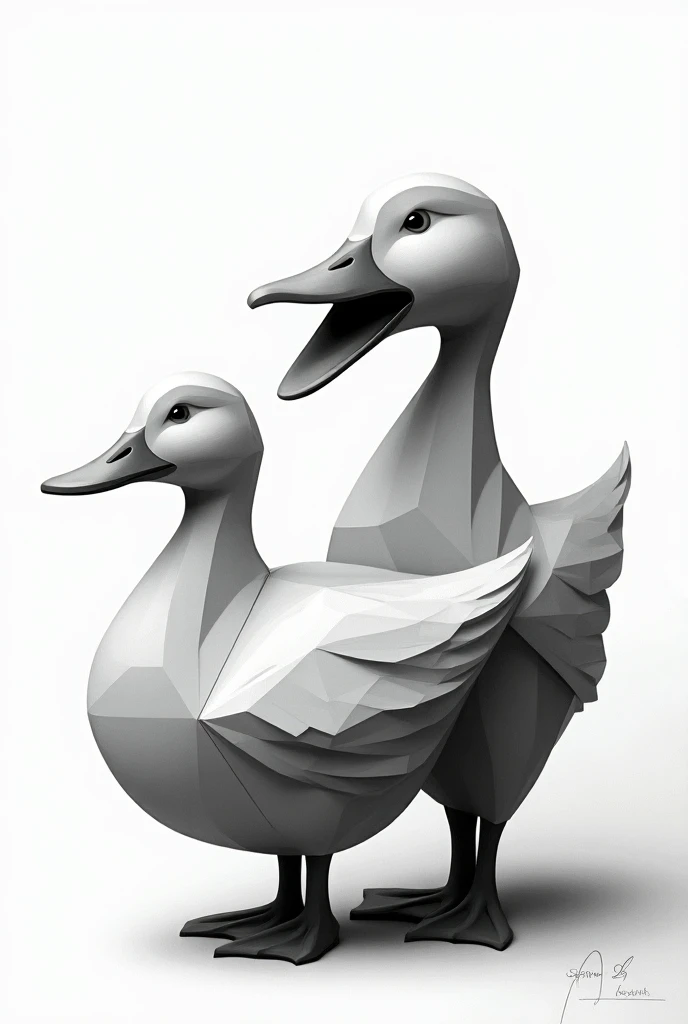 Black and white cubism ducks 