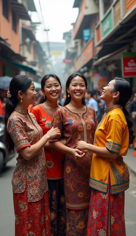 Masterpiece realistic Street photography, Street photography, a group of young Indonesian woman playing happily