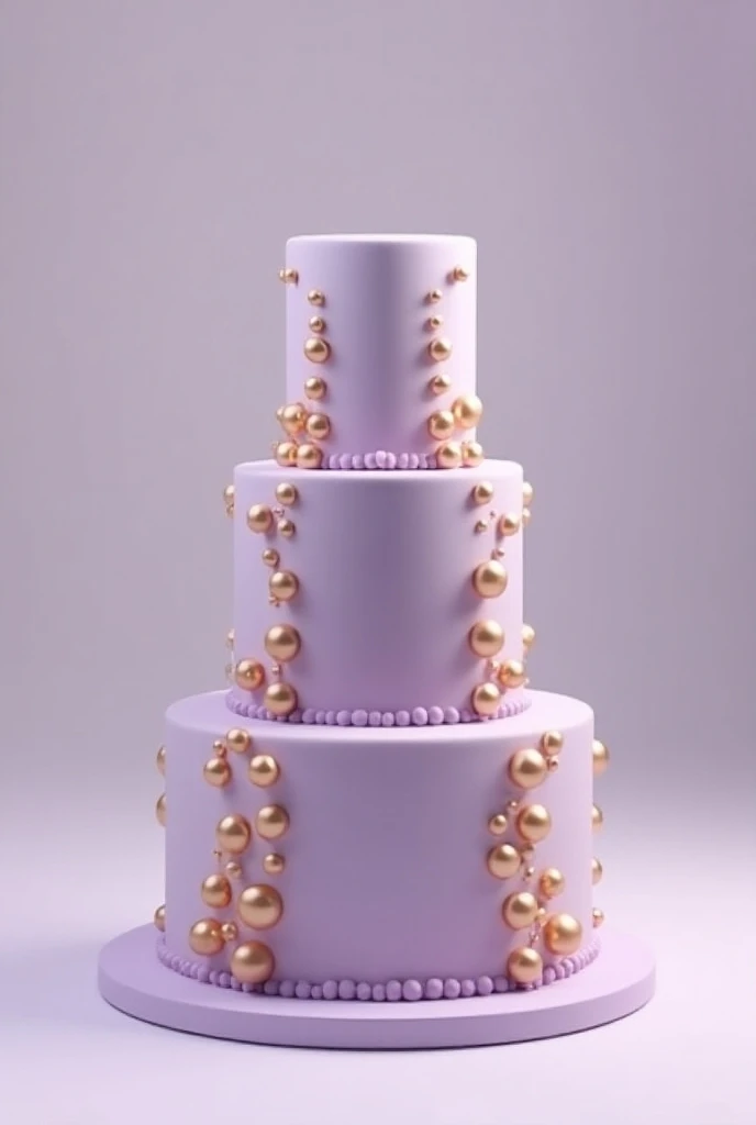 Lilac three-story cake with golden balls on the side vertical