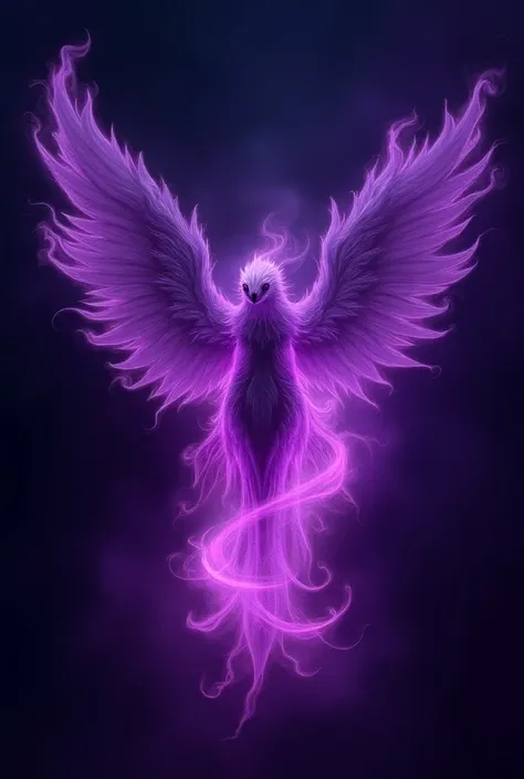 Winged violet malt cross flaming with violet fire and radiating energy and light