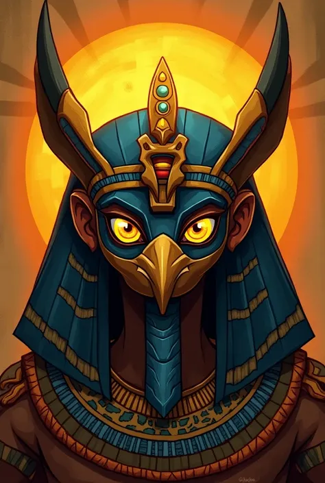 Make the head of God Ra from Egyptian mythology with the eyes of the God Horus in Cartoon 