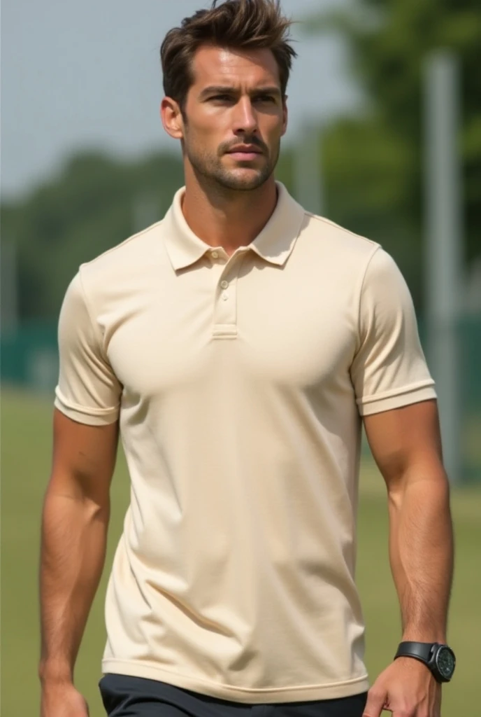 beige sports polo 