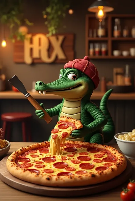  Marketing of a pizzeria called Croc! Croc!,  has a crispy pizza that reminds of old times, The mascot is an alligator , The phrase being  " Here in every bite ,  your hunger is well solved !"
