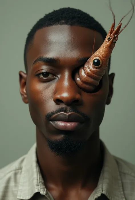 A picture of a black boy with a goatee with the face of a shrimp