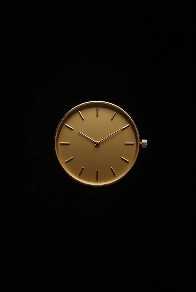  A gold watch on a completely black background. The hand marks the 12 :00.