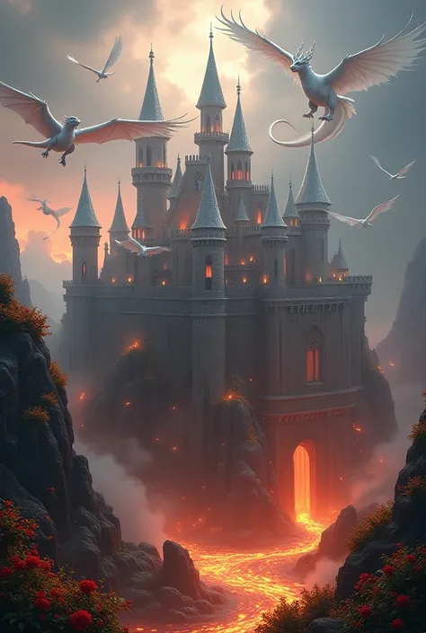  caps, a beautiful castle surrounded by lava with flying sharks and several towers with white dragons and flying tigers.. Surrounding the castle is a garden with flowers in the shape of 