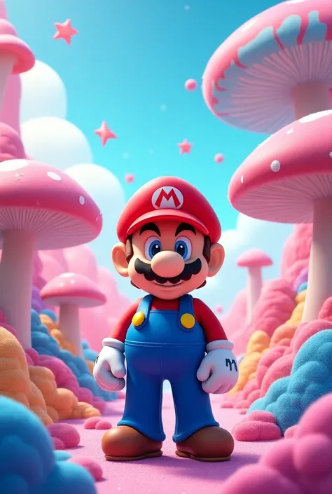 Super Mario in a very colorful setting with bright colors
