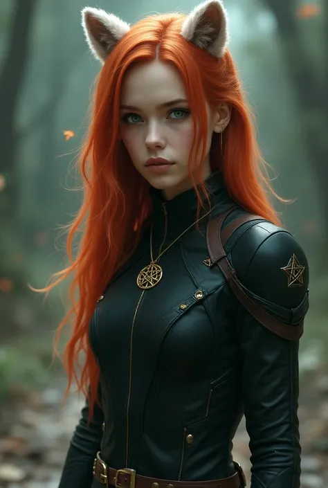  hyperrealistic solo image , beautiful girl standing , full body,  Wiccan sorceress  (arcana), Elemental Magic.  teenager, Character from the Marvel Cinematic Universe movies, Smooth fiery red hair with two white locks highlighted at the front.  blue-green...