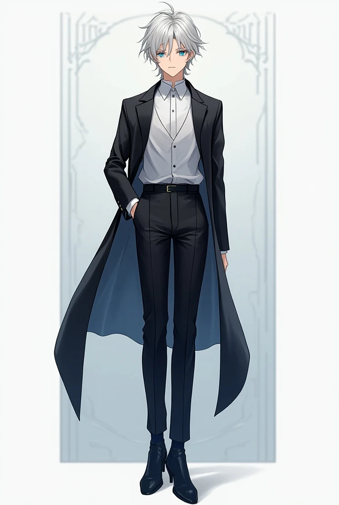 arafed image of a woman in a black and white outfit, anime key visual of elegant, tall anime guy with blue eyes, anime full body illustration, anime visual of a young woman, delicate androgynous prince, !!full body portrait!!, clear outfit design, official...